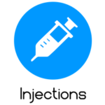 A blue circle with an image of a syringe.