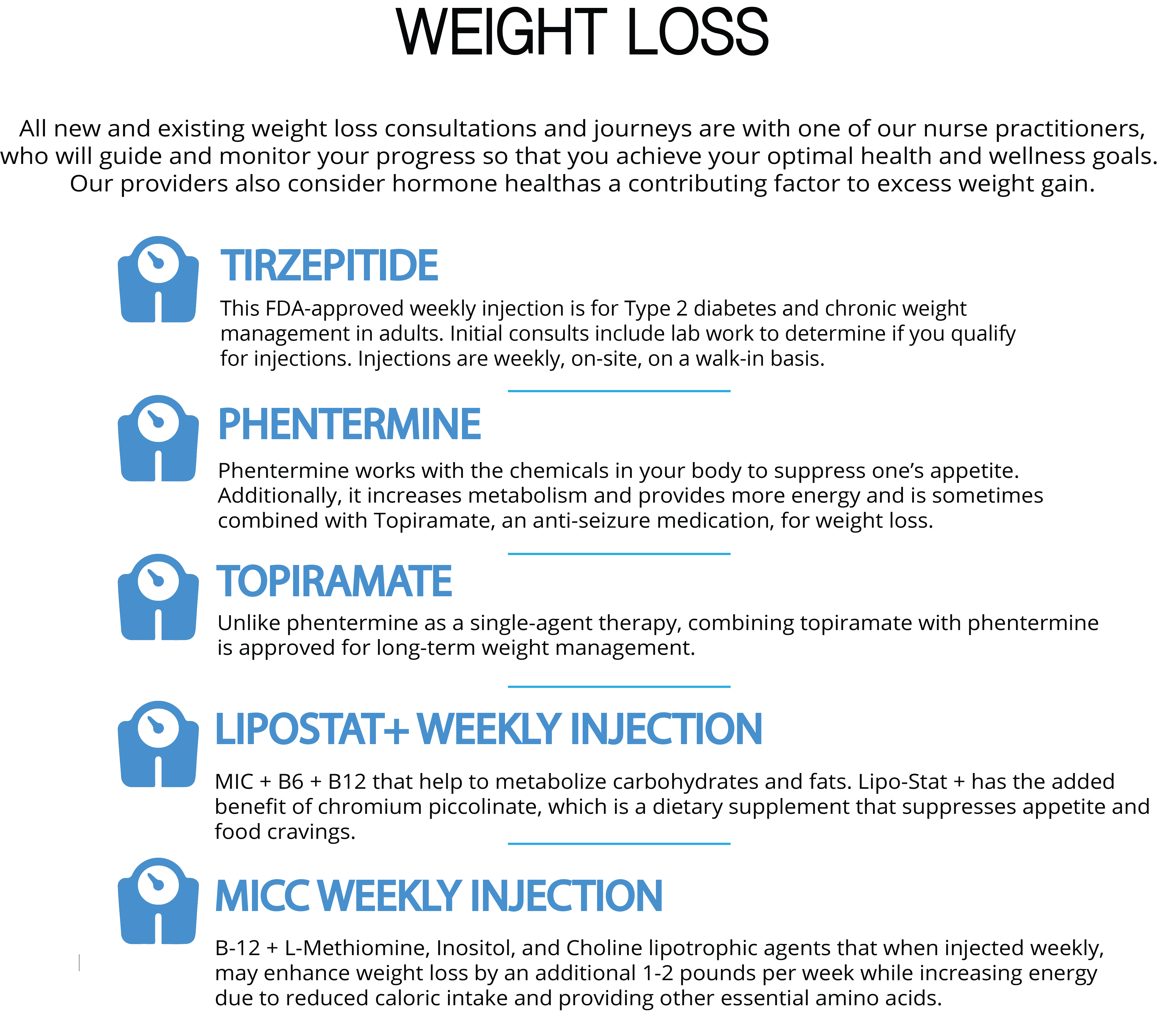 weight loss, phentermine, mounjaro, lipostat, tirzepatide, MICC